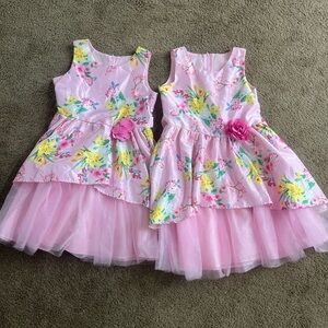 Girls' Floral Pink Tulle Sibling Dresses Sz 10-12